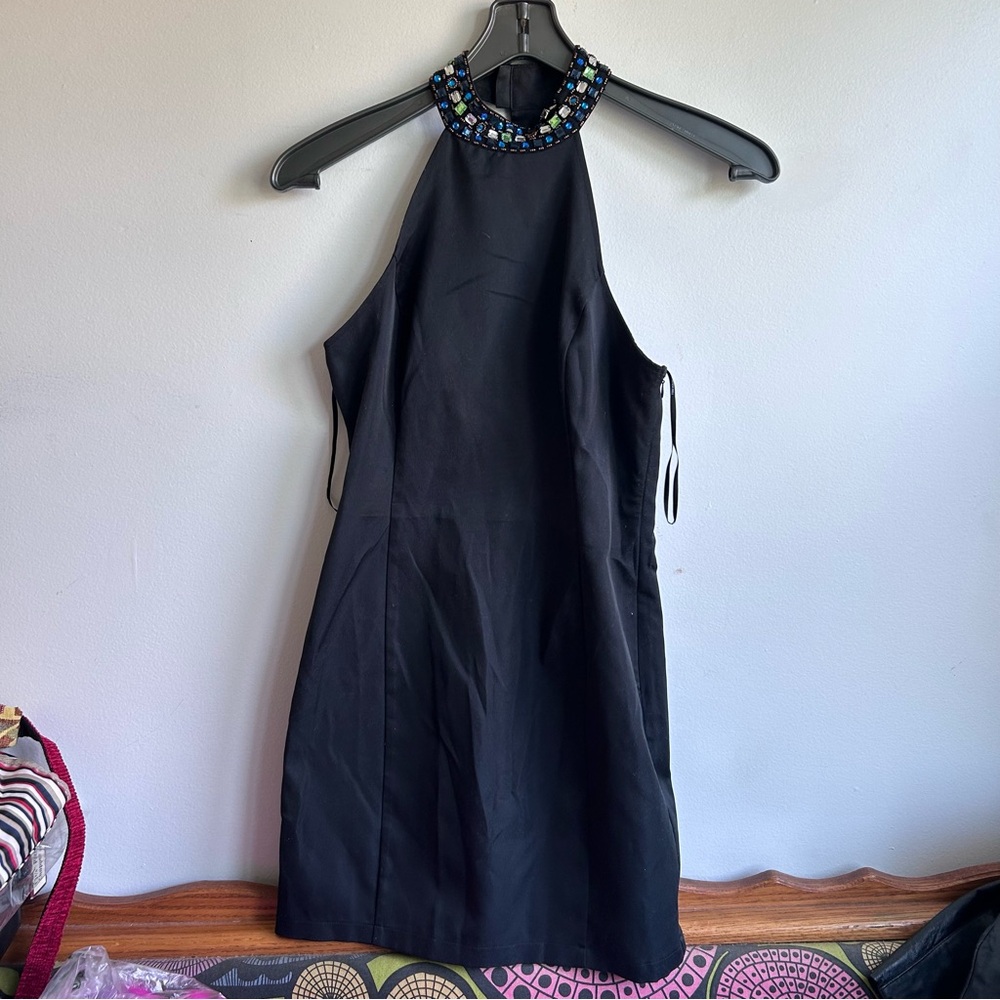 Forever 21 Black Jewel-Neck Halter Dress